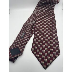 JZ Richards Mens Silk Necktie Burgundy Geometric Hand Made USA Design 7509-9